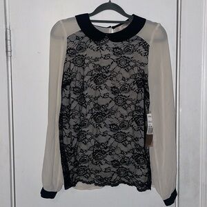 Brand New Forever 21 Cream and Black Long Sleeve Blouse